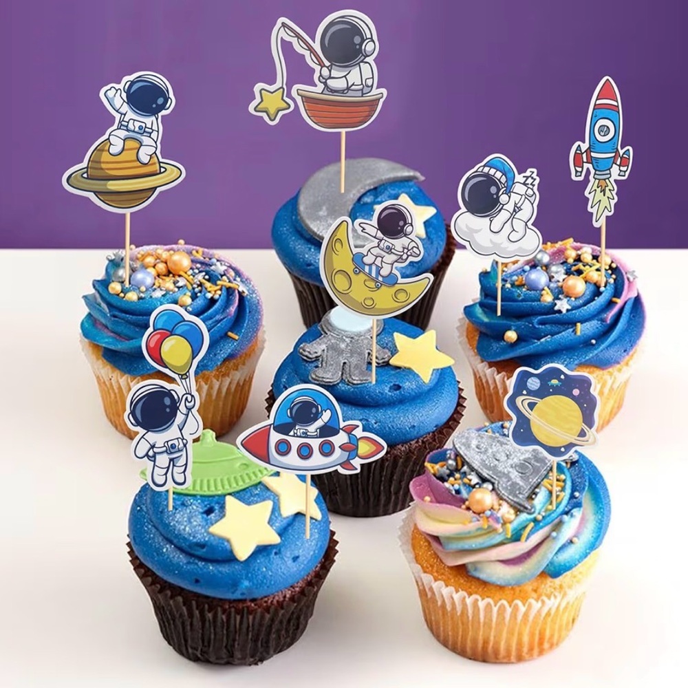 24~Space Astronaut Cupcake Toppers Rocket Planet Trip to the Moon Decorations - Picture 5 of 7